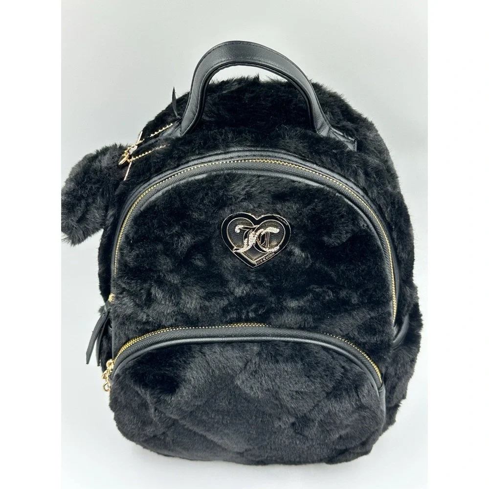 Juicy Couture Let's Get Cozy Backpack Plush Furry in Black Liquorice